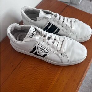 Authentic Prada White Leather Low-Top Sneakers